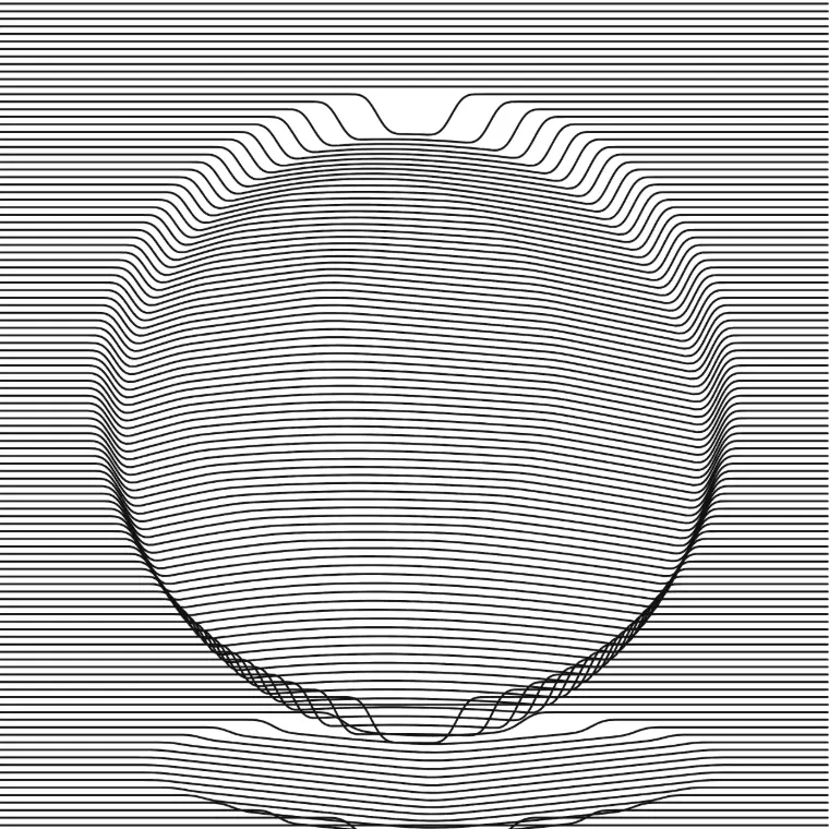 Esfera formada por linhas paralelas que se curvam conforme a sombra